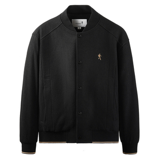 【鹅绒内胆】与狼共舞棒球领夹克男装2025秋冬新款保暖羊毛呢外套