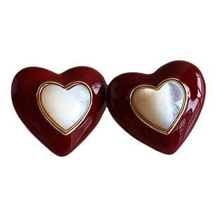 撞色爱心耳环小众高级感巨好看母贝耳环轻奢气质纯银针红色耳饰女