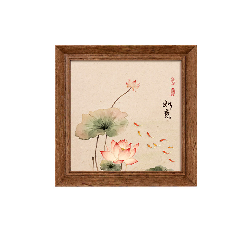 【热销爆款】莲花九鱼图桌面摆画