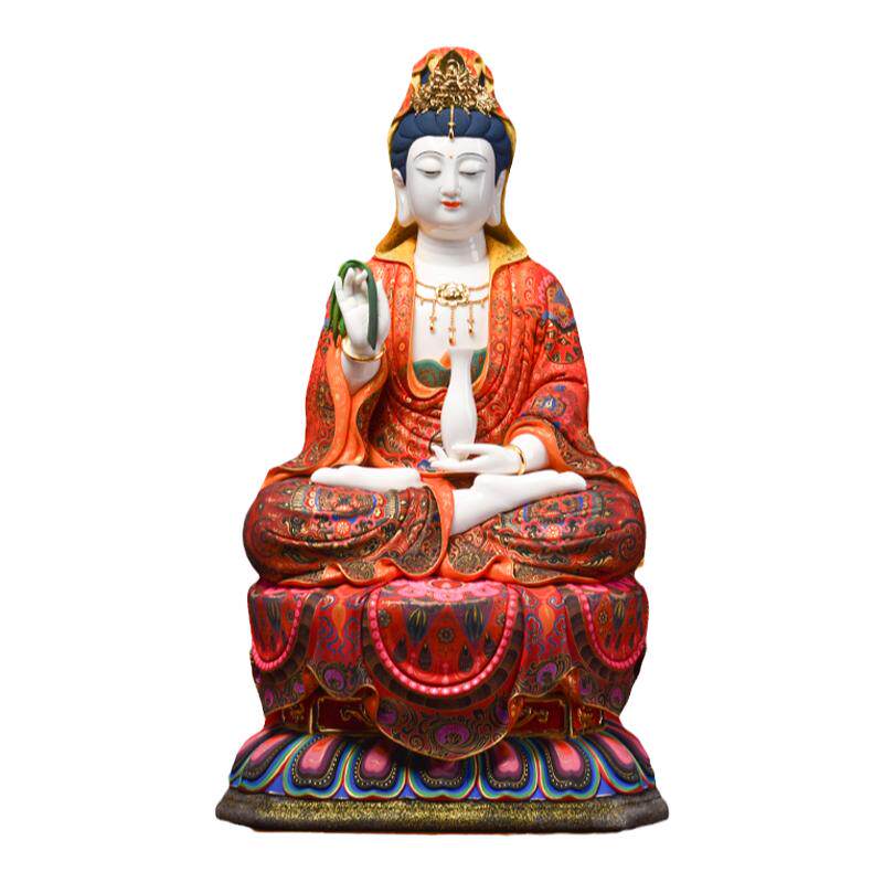 戴玉堂林建平陶瓷摆件《极彩杨枝观世音菩萨像》观音佛像供奉家用