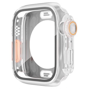 适用applewatchS11新款防水全包秒变ultra苹果手表壳S10/S9/S8钢化膜壳膜一体保护套iwatchS7se3代防摔保护壳