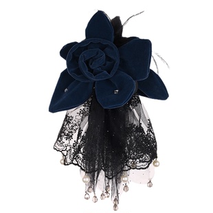 港风美人裙摆抓夹高级丝绒立体花朵发饰羽毛复古蕾丝裙摆珠珠发夹