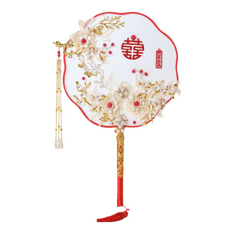 中国风百年好合古风团扇手工双喜字新娘喜扇汉服表演伴娘结婚扇子