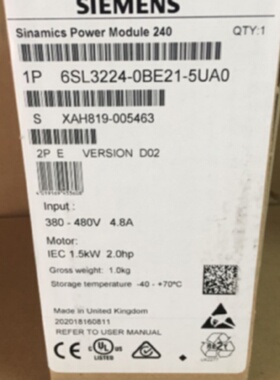 议价6SL3224-0BE21-5UA0西门子G120变频器功率模块6SL32240BE215U