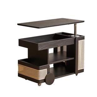 爱必居实木可移动边几升降茶几客厅家用沙发边柜小户型黑色小推车