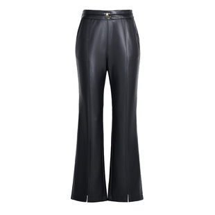 海宁真皮皮裤女2025秋冬新款九分微喇裤高腰显瘦绵羊皮阔腿休闲裤