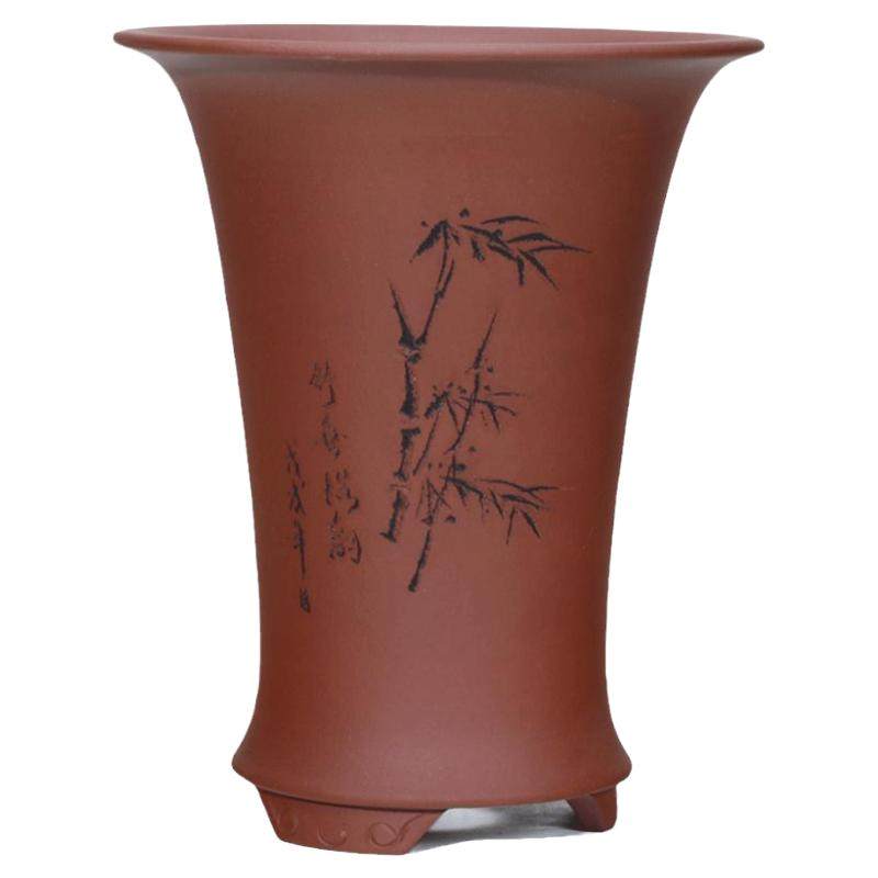 兰花盆 君子兰 吊兰文竹盆景绿植中国风室内精品束腰竹韵紫砂花盆