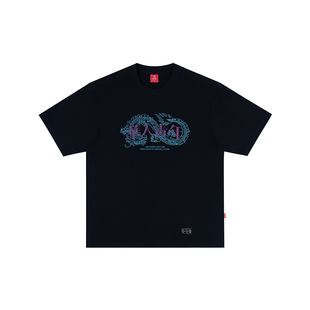 华人青年发泡盘龙短袖t恤男纯棉国潮牌情侣宽松休闲上衣半袖夏季