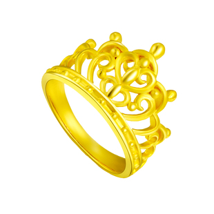黄金戒指足金999女戒3D硬金皇冠戒指时尚女神正品指环送女友包邮