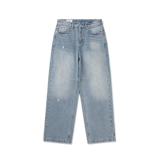 VMCL复古洗水 破洞日系宽松直筒牛仔裤长裤男国潮24AW vermicelli