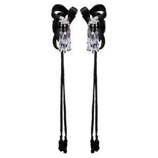 古风汉服古装抓夹辫子侧边一体式假发百搭绢花长流苏发饰组合套装