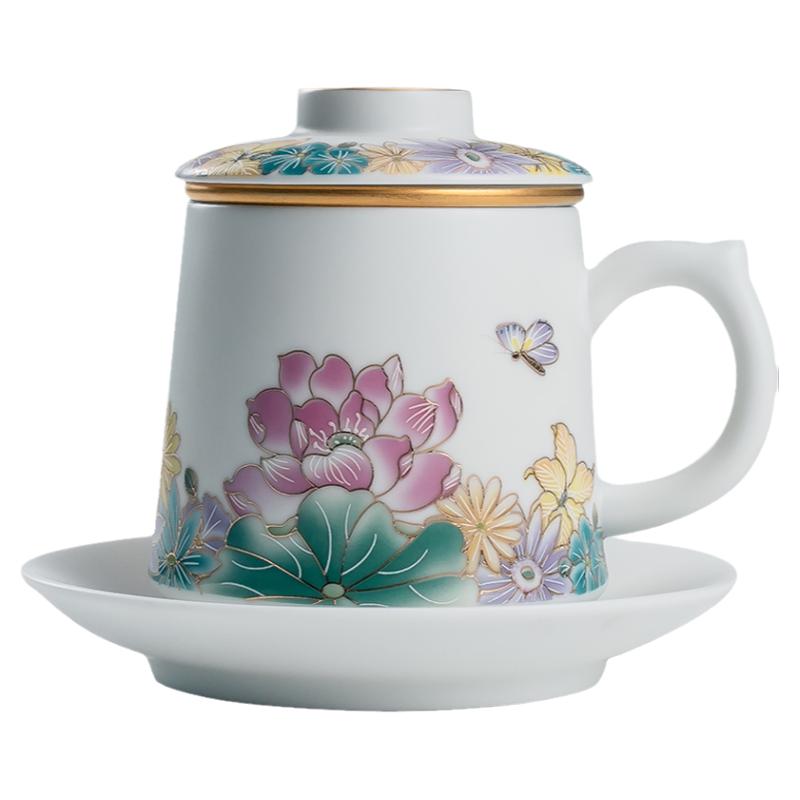 物子陶瓷内胆茶水分离过滤泡茶杯家用简约礼品羊脂玉瓷水杯办公杯