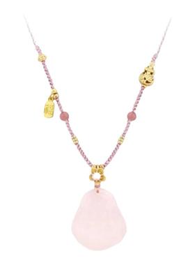 2024新款粉色玉髓天然石佛公吊坠编绳项链女新中式古风好运来配饰