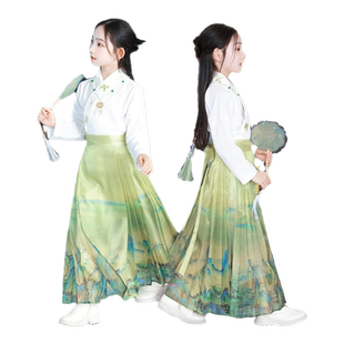 上春山汉服马面裙超仙中国风古装高端汉服千里江山图朗诵男女合唱