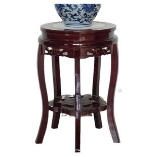 中式花架实木客厅落地置物架室内家用圆形鱼缸架复古风木质盆景架