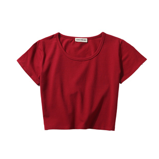 露脐短袖t恤女夏韩版纯棉短款漏肚脐紧身高腰上衣短装体恤小衫