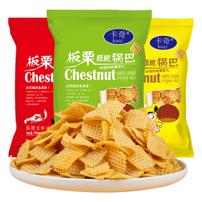卡奇板栗粗粮锅巴200g咸蛋黄麻辣小龙虾牛排味网红休闲零食官方店