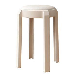 日本叠放软包凳子家用加厚待客备用凳餐桌椅子客厅塑料板凳圆凳子