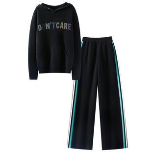 哇！迷恋颜值~重磅加厚100%纯山羊绒帽衫女羊绒裤子女外穿套装冬