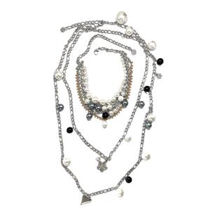 花筏NOTJUSTHIM《黑加仑叶》贝壳珍珠项链套装叠戴多层黑白百搭