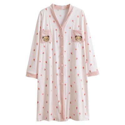 秋冬日系海岛绒开衫大码睡裙女