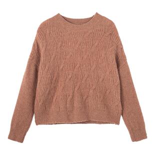 布景毛衣女冬季新品文艺绞花圆领长袖短款套头含羊毛针织衫1817