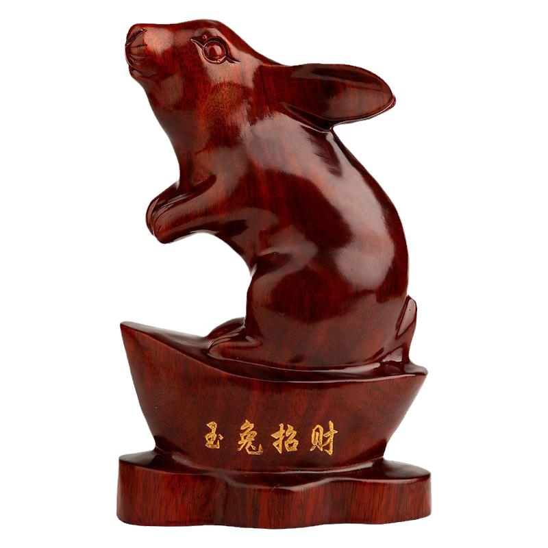 清仓】木雕兔 红木工艺品木雕家居装饰品摆件 生肖元宝兔子