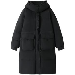 慕兔甜美粉色连帽羽绒服女2025新款冬季加厚保暖中长款面包服外套