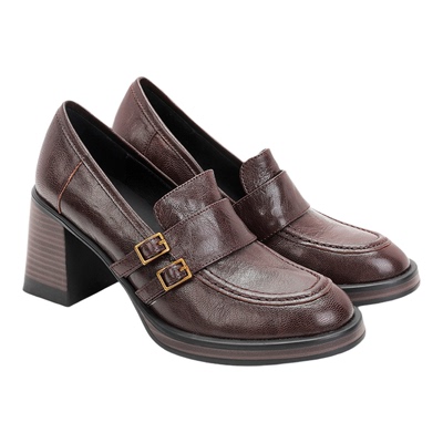 fed真皮粗跟乐福鞋皮带扣小皮鞋