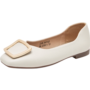 ZHR真皮软底浅口单鞋女2025新款初秋一脚蹬豆豆鞋平底乐福鞋休闲