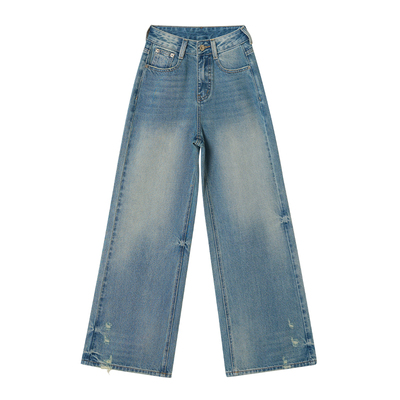 王家有鱼新款阔腿牛仔裤女