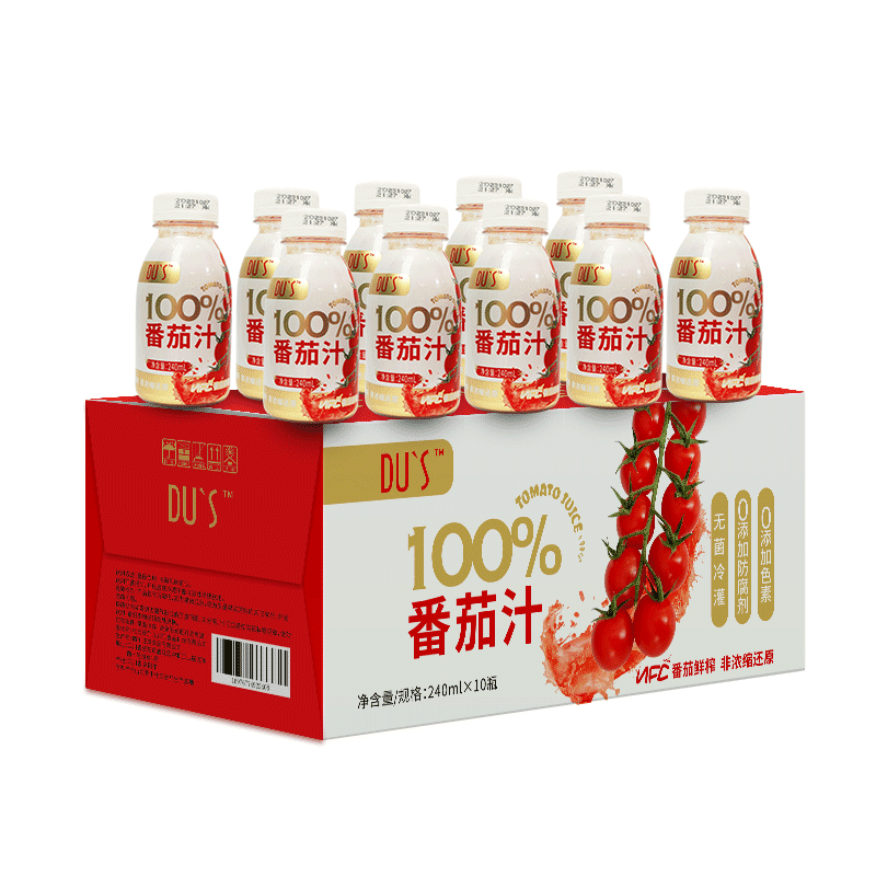 杜氏NFC100%番茄汁纯果蔬汁维C0脂饮料番茄红素轻断食200ml*10盒