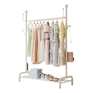 衣架落地式折叠单杆晾衣架卧室内小型挂衣架客厅奶油白简易衣帽间