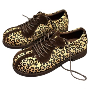 欧洲站IDO女鞋2025新款秋季豹纹英伦风小皮鞋女轻软系带单鞋帅气