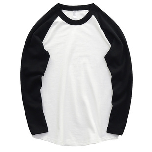 260G插肩袖拼色体恤男咔叽美式复古重磅纯棉打底衫休闲长袖T恤男