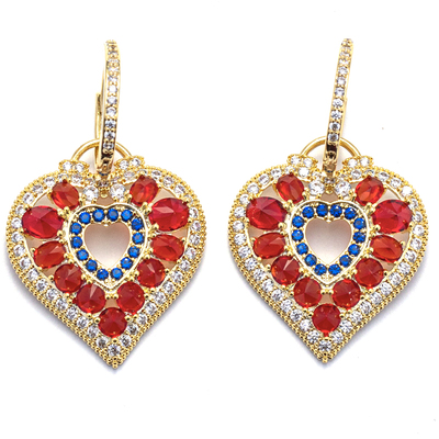 莫奈花园/经典红蓝撞色爱心彩宝耳环耳坠 油画感耳饰小众设计师款