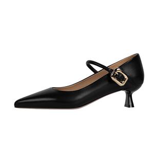 吴大叔2026春夏通勤尖头高跟鞋真皮猫跟一字带不掉跟女鞋小跟单鞋