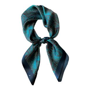 蓝色荷花杭州丝绸桑蚕丝丝巾女韩版春秋冬65中小方巾真丝素丝围巾