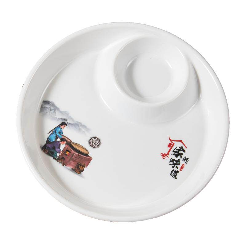 密胺仿瓷餐具商用饺子盘QW摔不烂带醋碟蘸料碟创意新款水饺专用盘