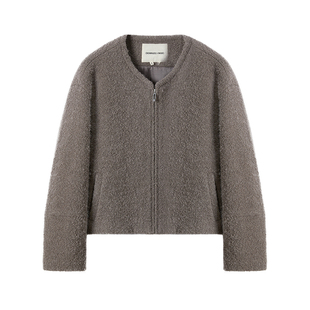 CROWNLESS未冕25秋冬新品马海毛羊毛圈圈面料香蕉袖小V领短外套女