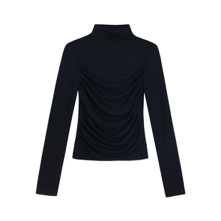 MULVAN 南韩oni 设计感褶皱半高领打底针织衫女修身显瘦内搭上衣