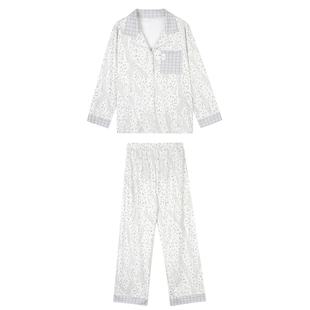 JoyceBra 高级感豹纹睡衣女2026新款舒适宽松格纹拼接家居服套装