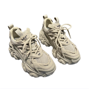 乐魔真皮网面厚底老爹鞋女2025春新款圆头系带松糕底运动休闲鞋潮