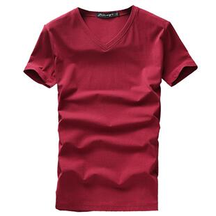 纯棉新款t恤男生短袖2026夏季男士v领纯色上衣服青年修身打底衫潮