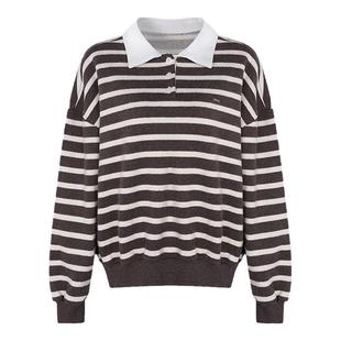 【刘烨同款】Letter from moon经典条纹翻领卫衣24秋冬款休闲上衣