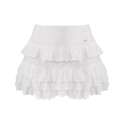 全棉五瓣花棉布蕾丝蛋糕裙