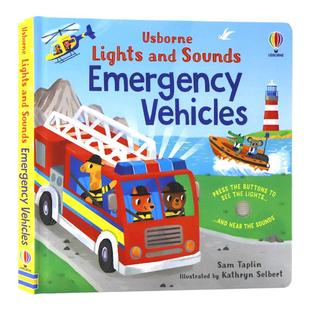 Usborne出品应急车辆的声音与灯光 英文原版绘本 Lights and Sounds Emergency Vehicles 发光发声书纸板洞洞触摸书低幼启蒙认知