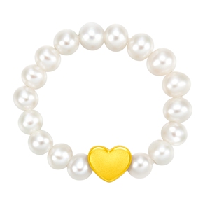 周大福SOINLOVE「宝藏女孩」爱心足金黄金珍珠戒指链戒VR885礼物