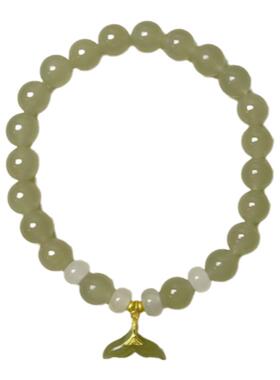 和田玉晴水手串S925银镶玉鱼尾原创设计款优雅清透独特风格8mm