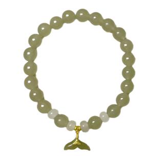 和田玉晴水手串S925银镶玉鱼尾原创设计款优雅清透独特风格8mm